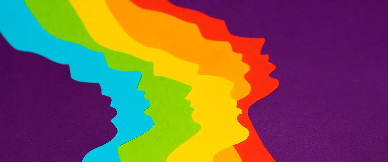 silhouttes of faces in different colors