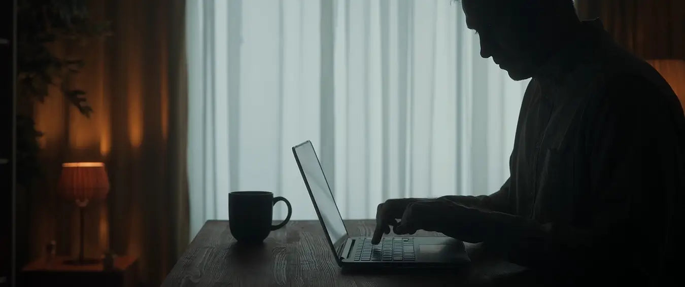 man working in his room using a laptop