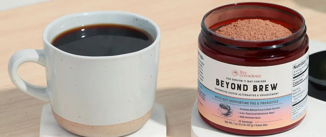 Live Conscious Beyond Brew tub next to a cup