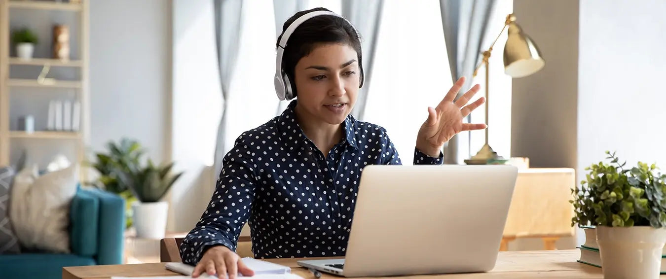 woman working from home in a video conference call