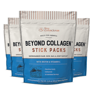 Beyond Collagen Stick Packs by Live Conscious multi-type formula with biotin and vitamin C packets