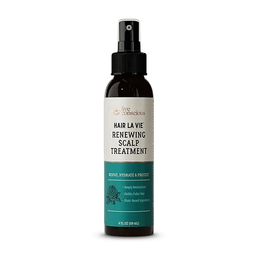 Hair La Vie Renewing Scalp Treatment spray bottle with cream and teal label, 4 fl oz size
