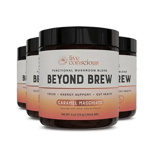Live Conscious Beyond Brew Caramel Macchiato functional mushroom blend drink mix jars