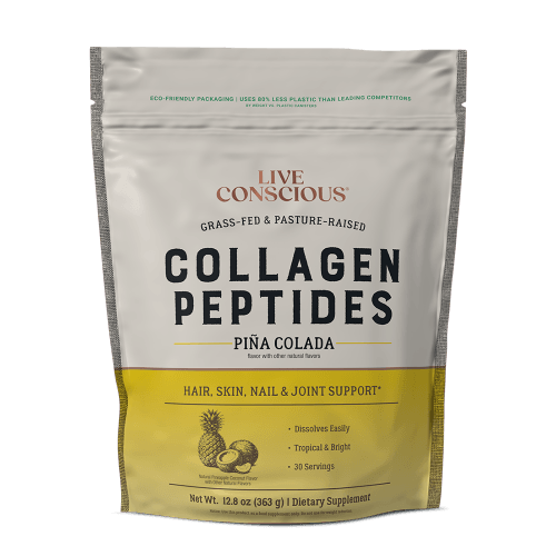Live Conscious Collagen Peptides Piña Colada, grass-fed & pasture-raised powder for hair, skin, nail & joint support